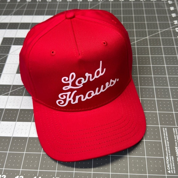 Brand New OTTO  Red Cap with 'Lord Knows' Design - Picture 1 of 3